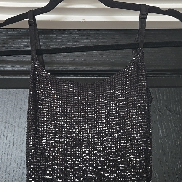 Bebe Black Sequin Bodycon Slip Maxi Dress Gown Size Small - Picture 2 of 12